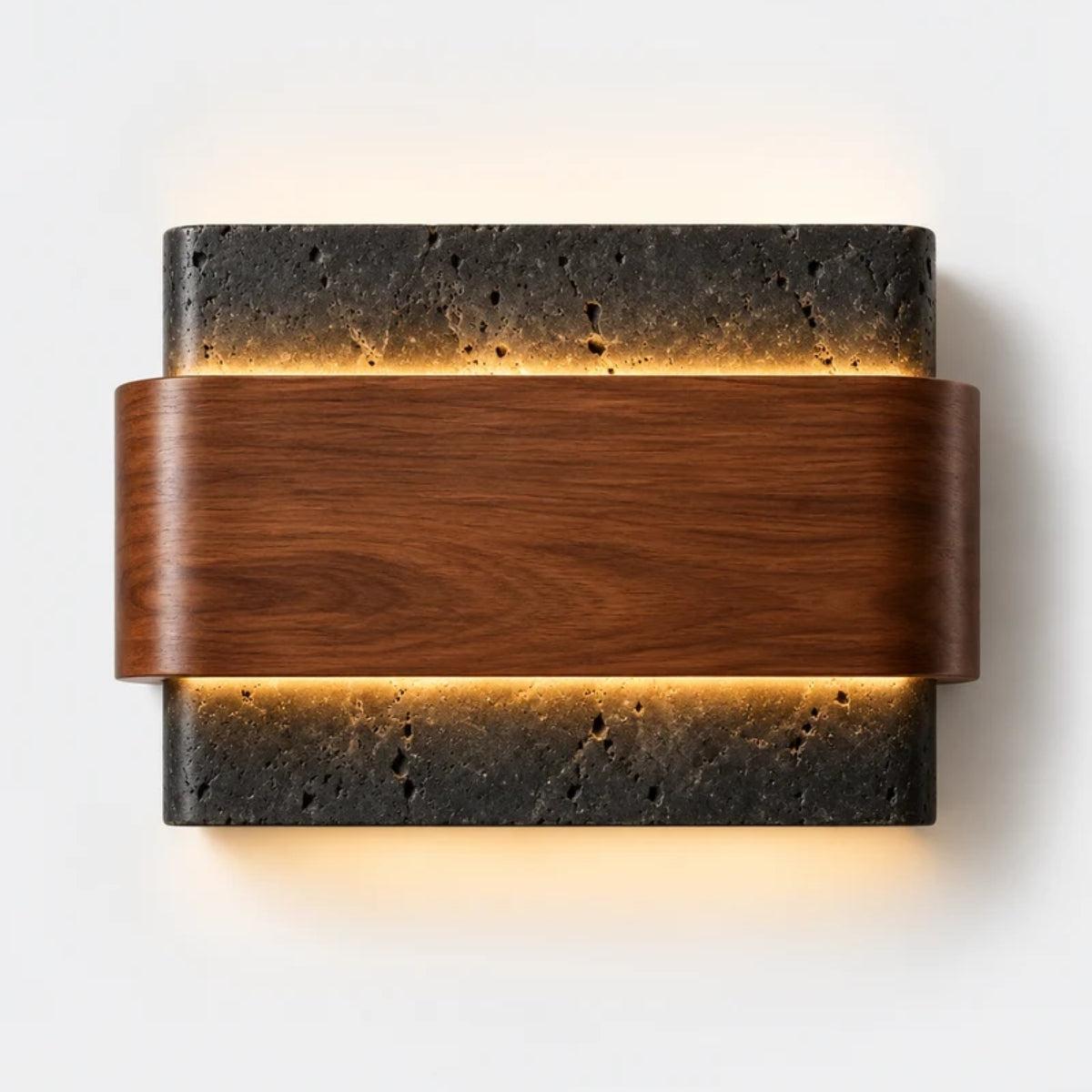 Stone And Wood Styled Wall Mounted Sconce Light Fixture