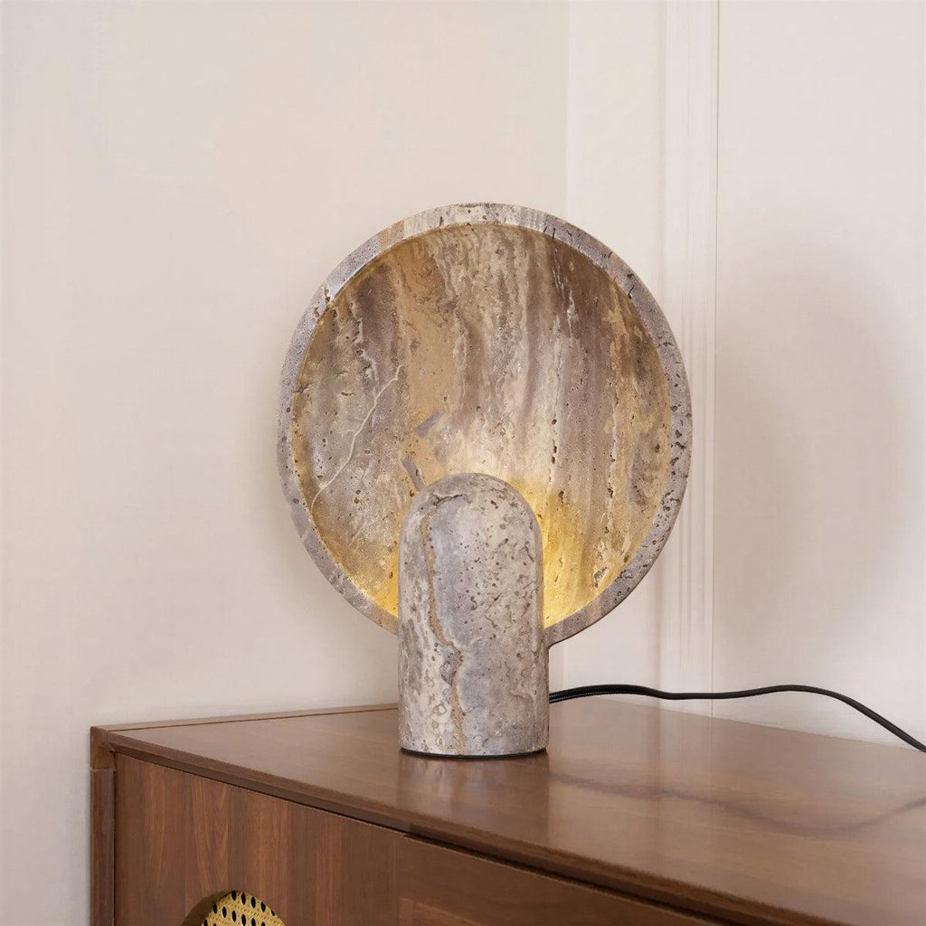 Stone Table Lamp With Modern Circular Eclipse Backlight
