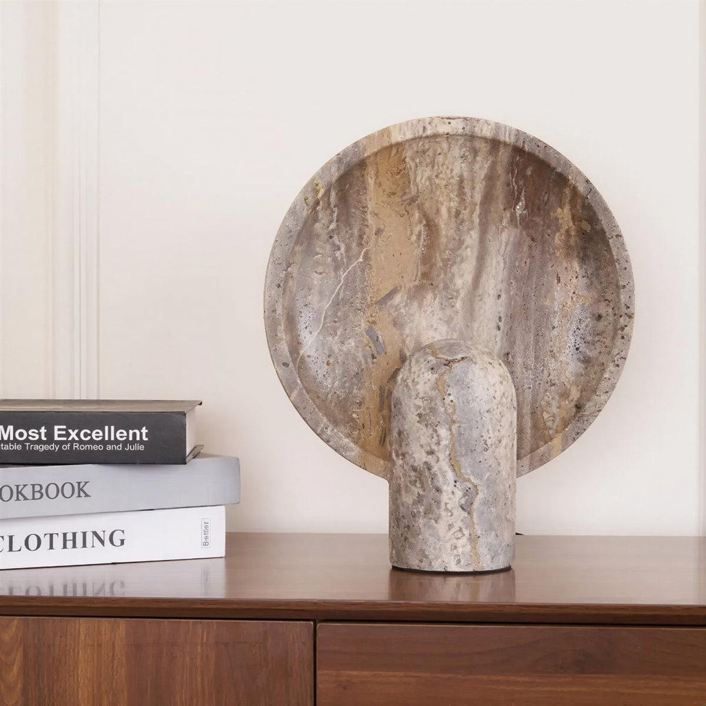 Stone Table Lamp With Modern Circular Eclipse Backlight