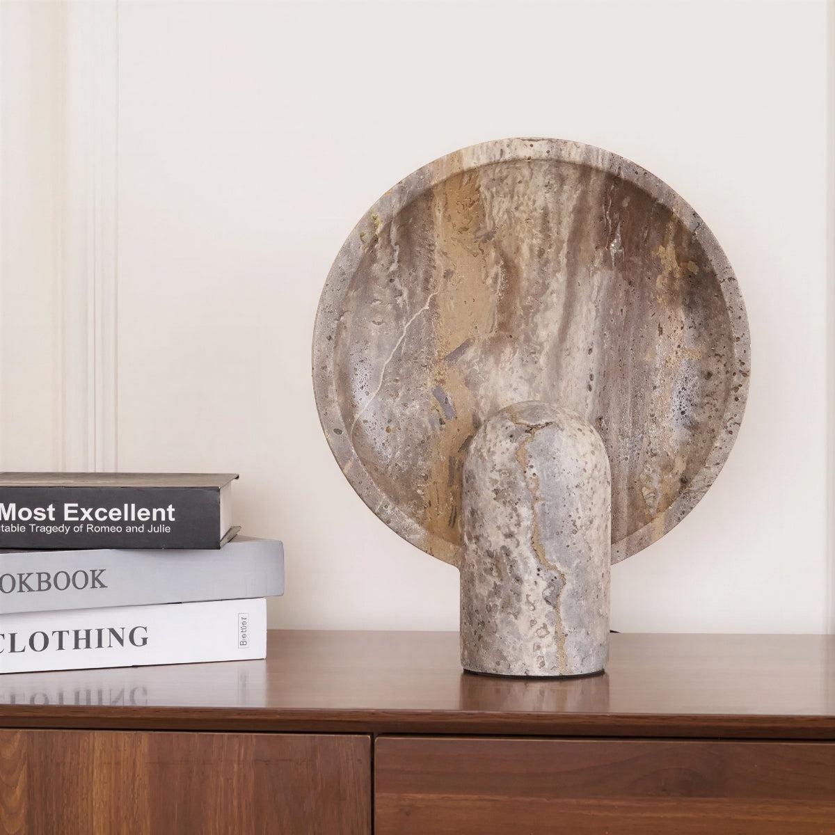 Stone Table Lamp With Modern Circular Eclipse Backlight