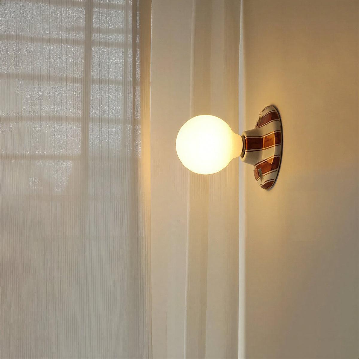 Striped Flush Mount Wall Sconce Light With Globe Bulb