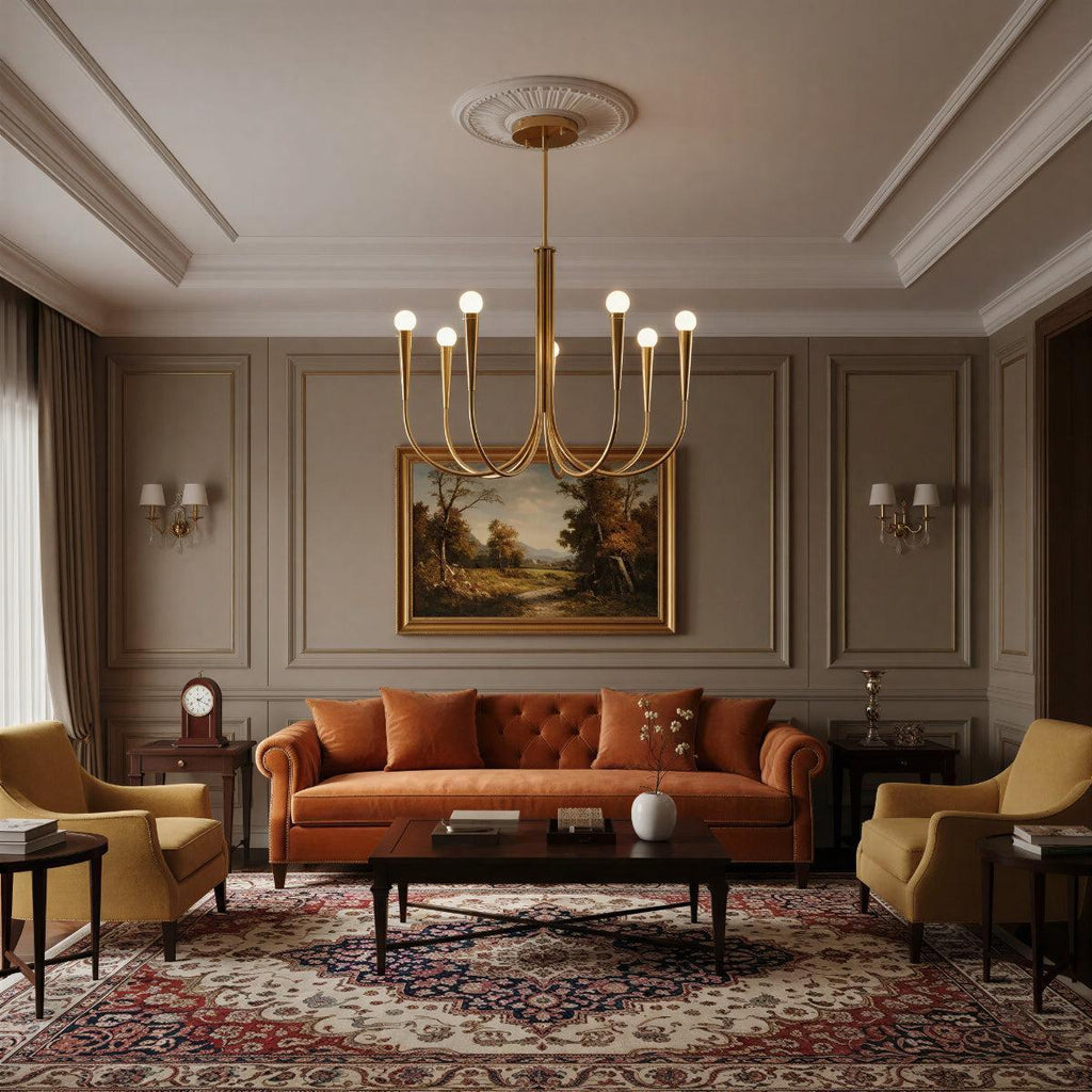 Swoop Arm Chandelier Ceiling Light For Lounge And Sitting Rooms