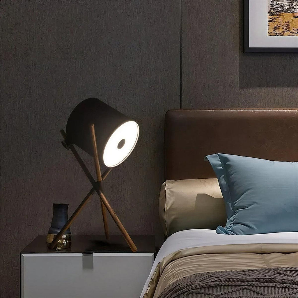 Table Lamp With Modern Tripod Base And Cylindrical Drum Shade