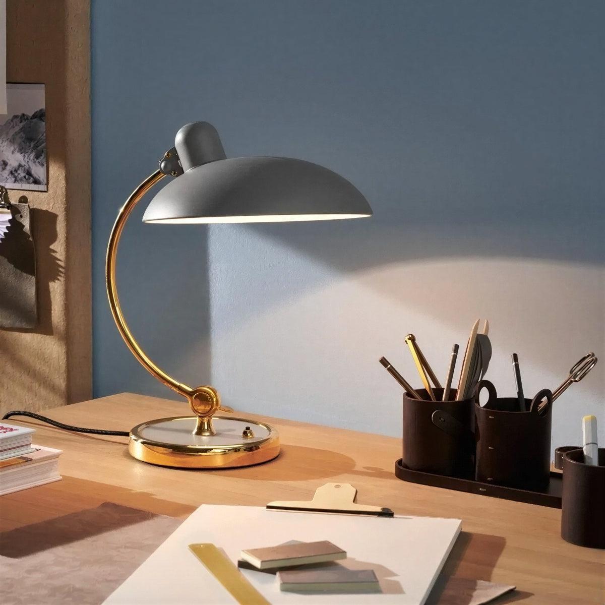 Table Lamp With Shaped Dome And Curved Arm
