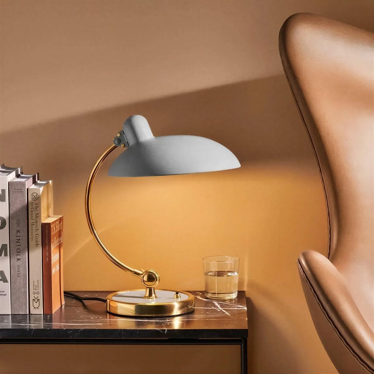 Table Lamp With Shaped Dome And Curved Arm