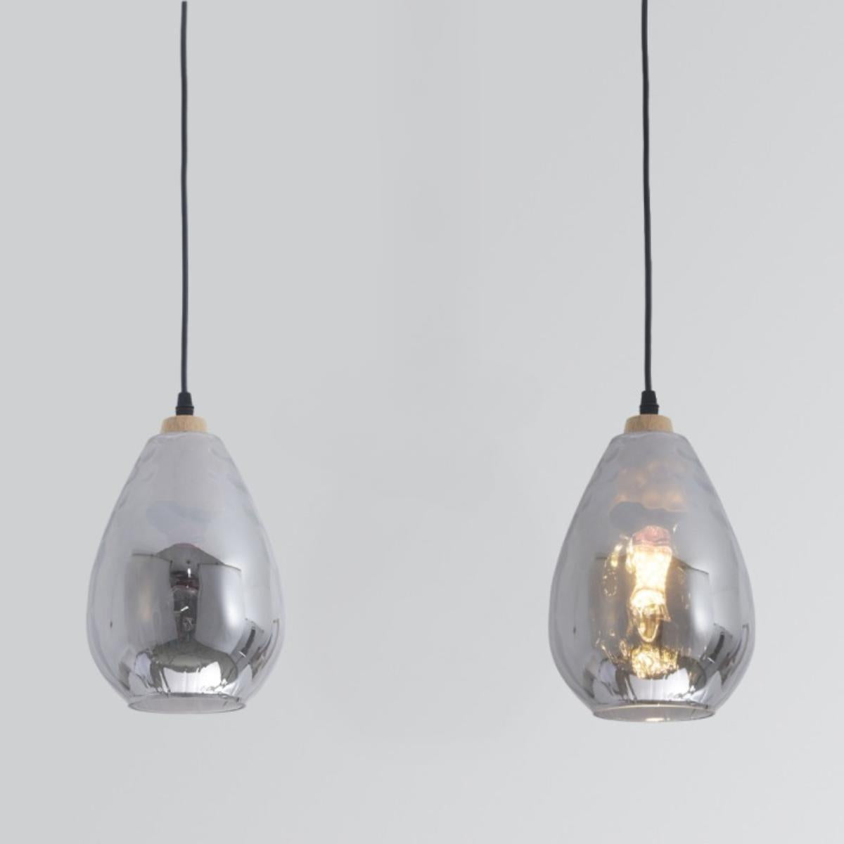 Teardrop Pendant Light With Glass Shade And Wooden Accent