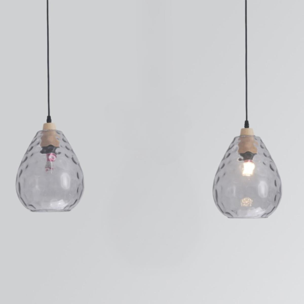 Teardrop Pendant Light With Glass Shade And Wooden Accent