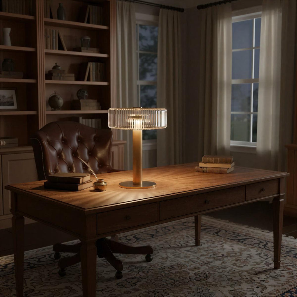 Traditional Bedside Table Lamp For Living Room Featuring Ribbed Shade
