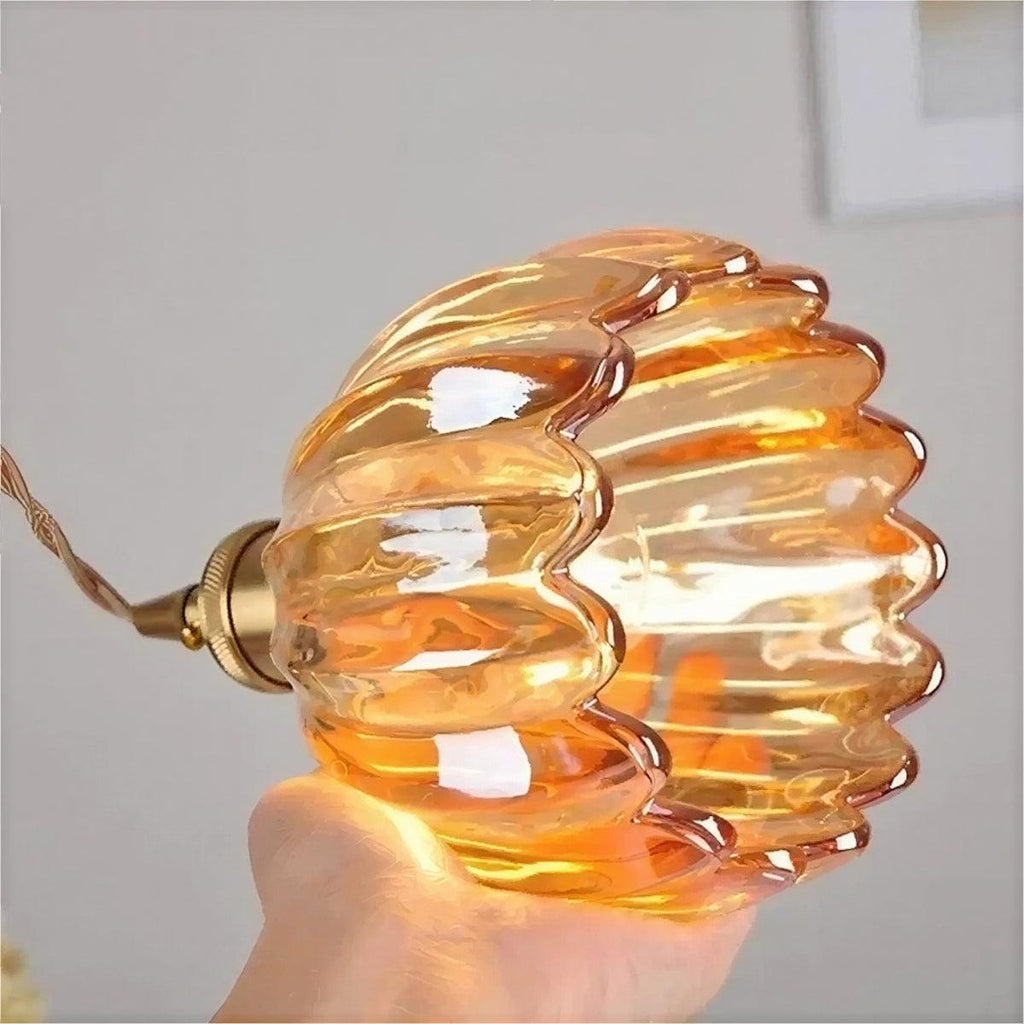 Traditional Pendant Light With Flower Shaped Glass Shade