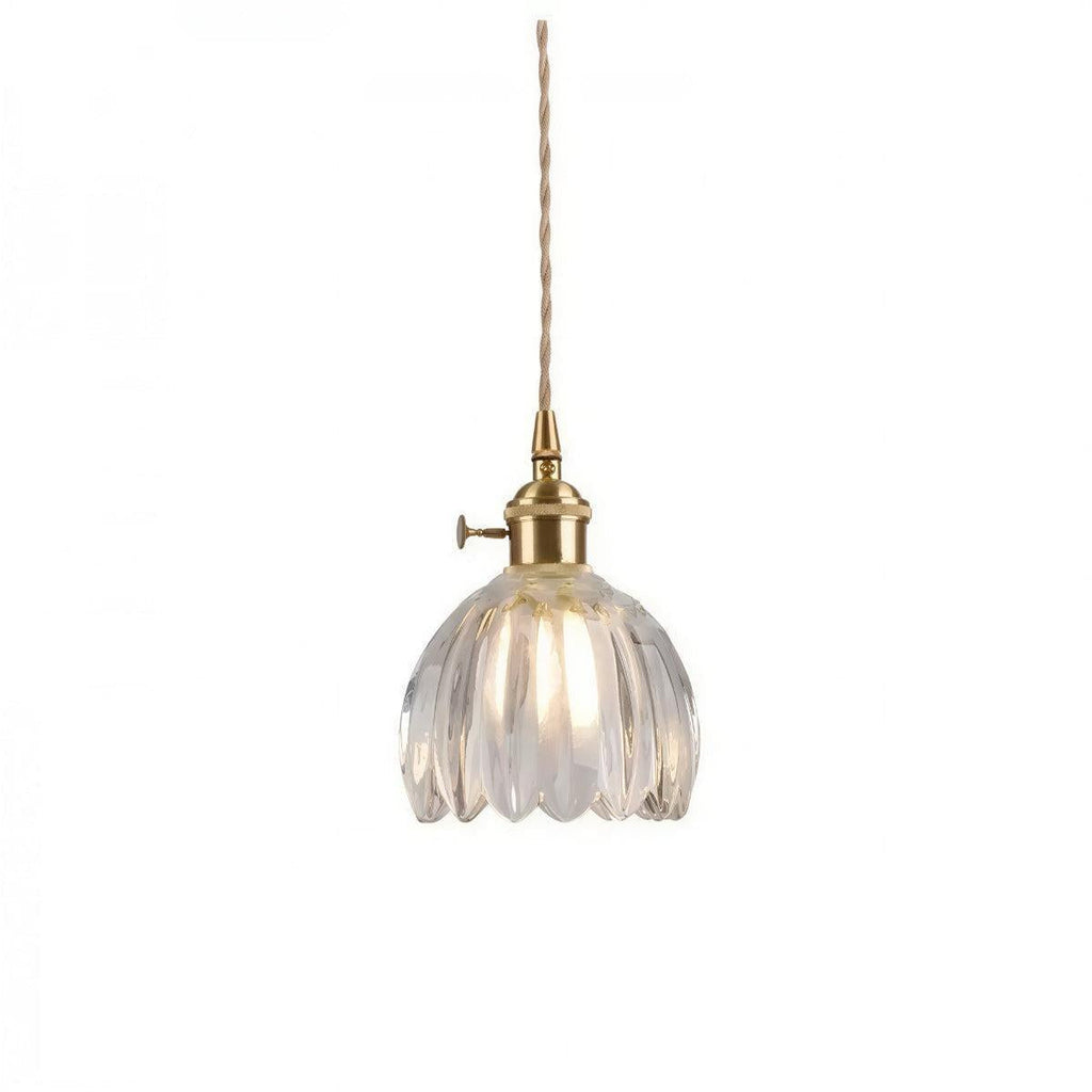 Traditional Pendant Light With Flower Shaped Glass Shade