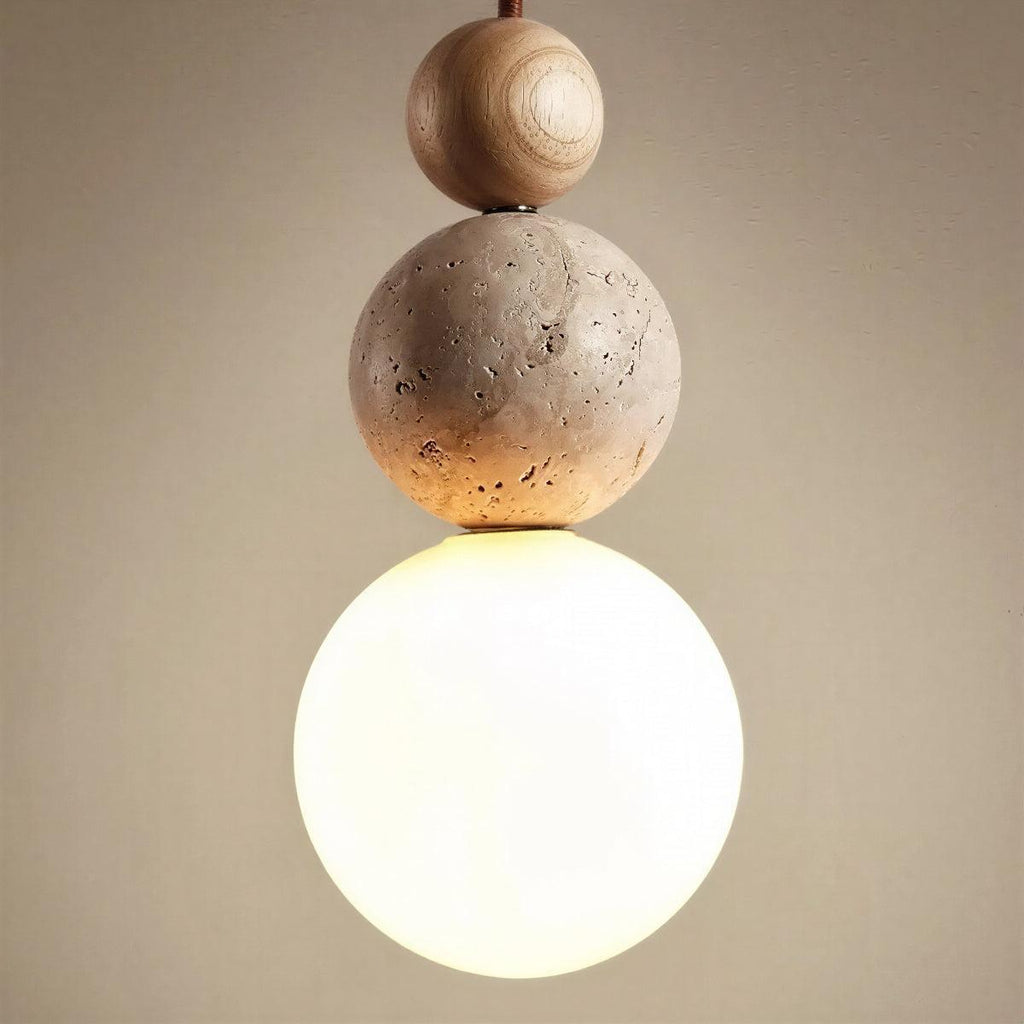 Travertine Pendant Light With Sculptural Stacked Globe Spheres