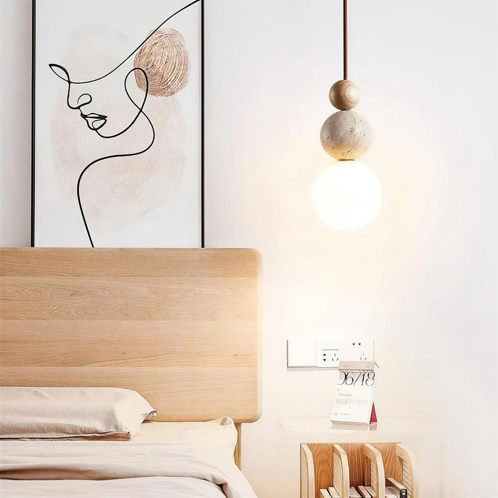 Travertine Pendant Light With Sculptural Stacked Globe Spheres