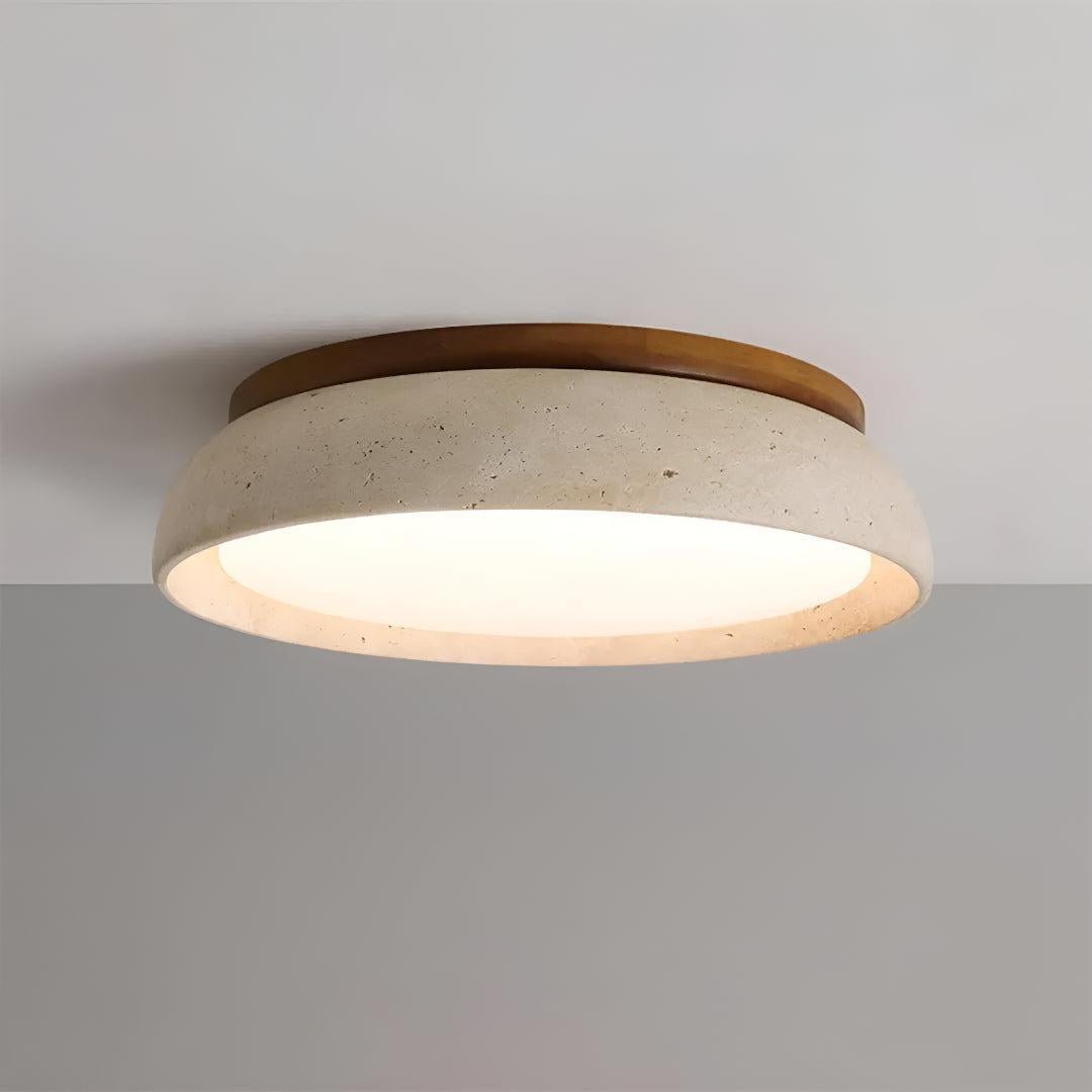 Travertine Styled Flush Mount Ceiling Light Fixture With Round Textured Design