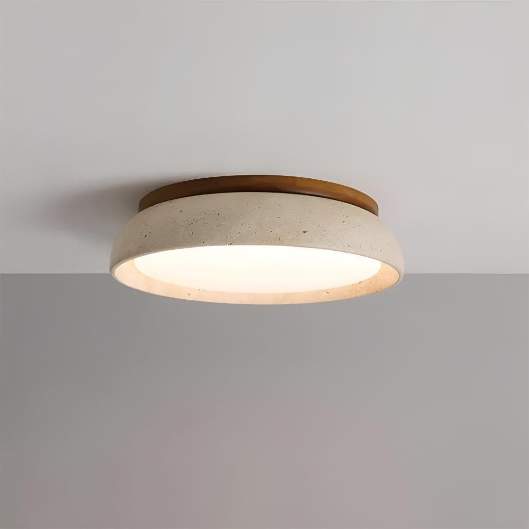 Travertine Styled Flush Mount Ceiling Light Fixture With Round Textured Design