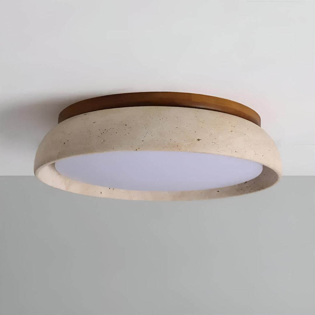 Travertine Styled Flush Mount Ceiling Light Fixture With Round Textured Design