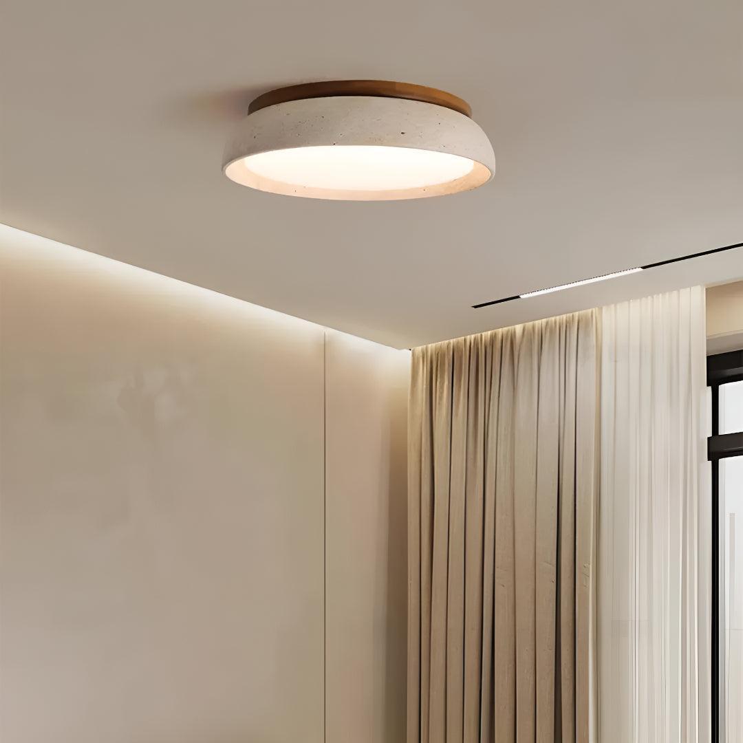 Travertine Styled Flush Mount Ceiling Light Fixture With Round Textured Design
