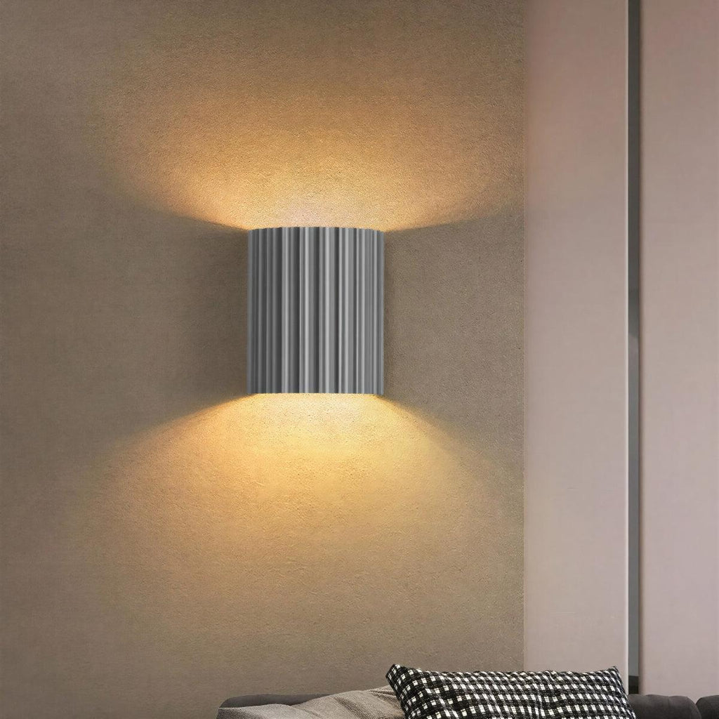Up And Down Wall Light With Architectural Curved Fluted Shade