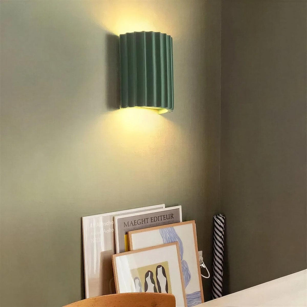 Up And Down Wall Light With Architectural Curved Fluted Shade
