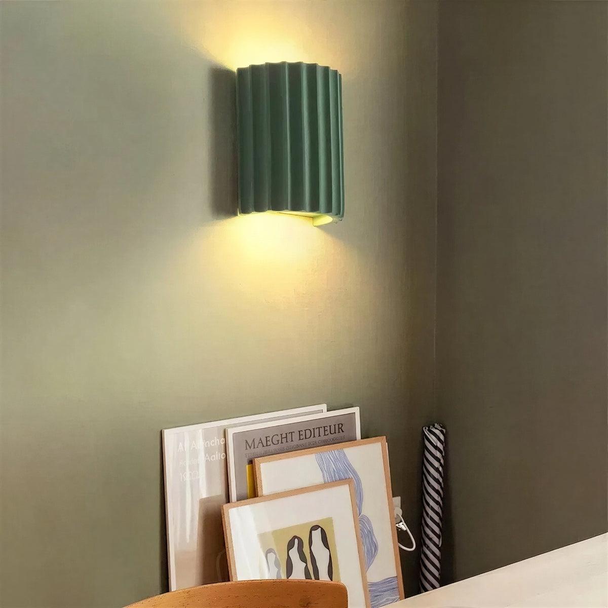 Up And Down Wall Light With Architectural Curved Fluted Shade