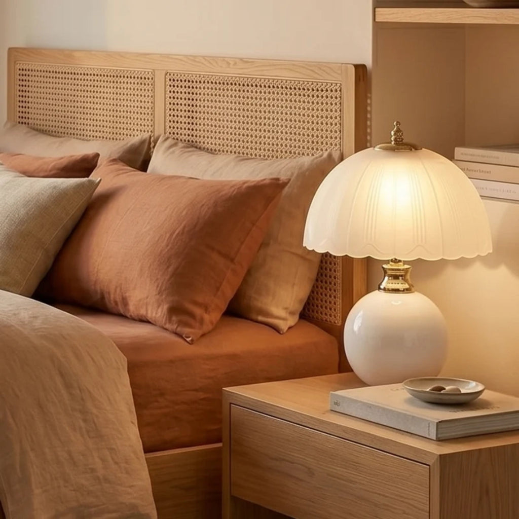 Table Lamp With Spherical Round Base And Scalloped Shade