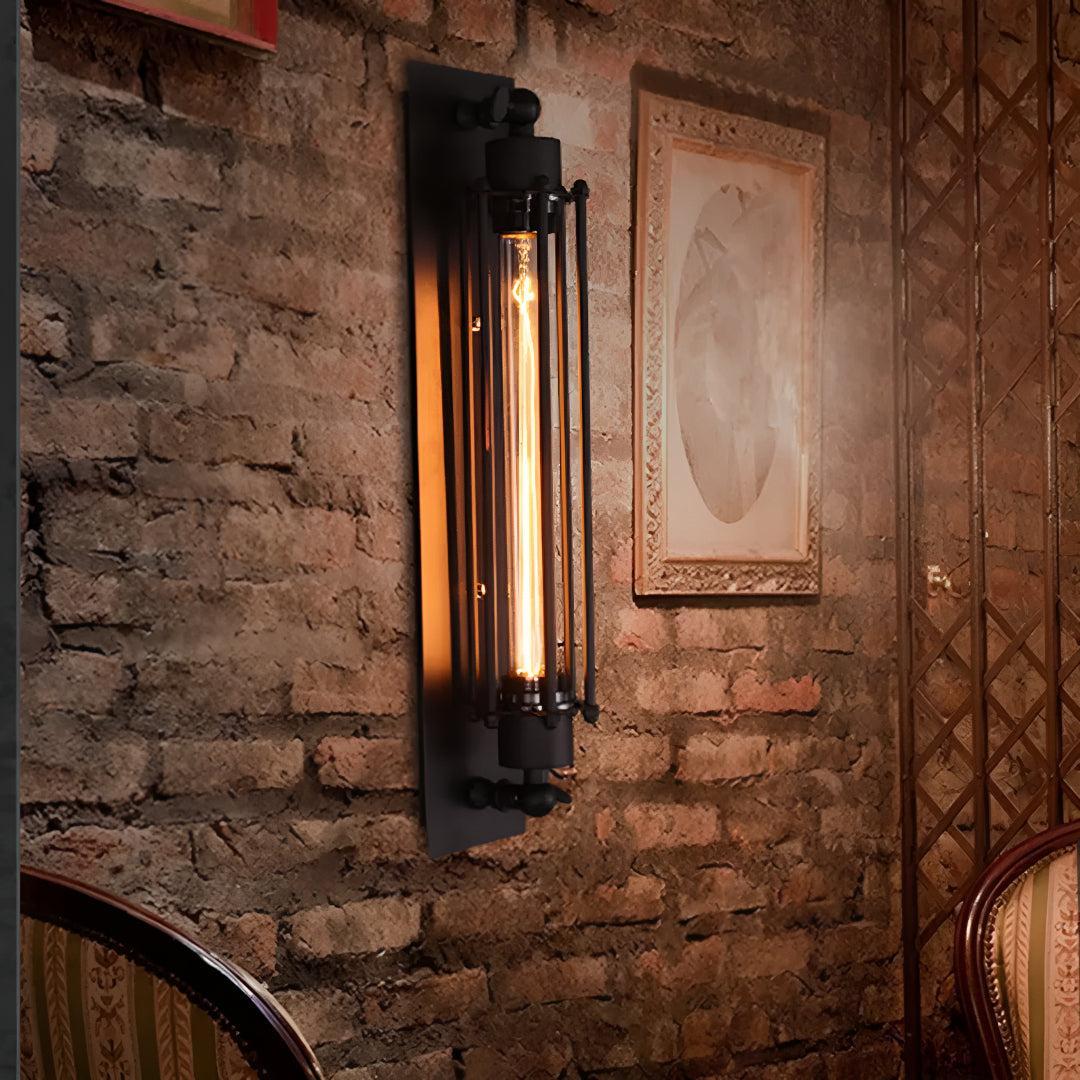 Vintage Antique Interior Wall Light With Cylindrical Caged Enclosure