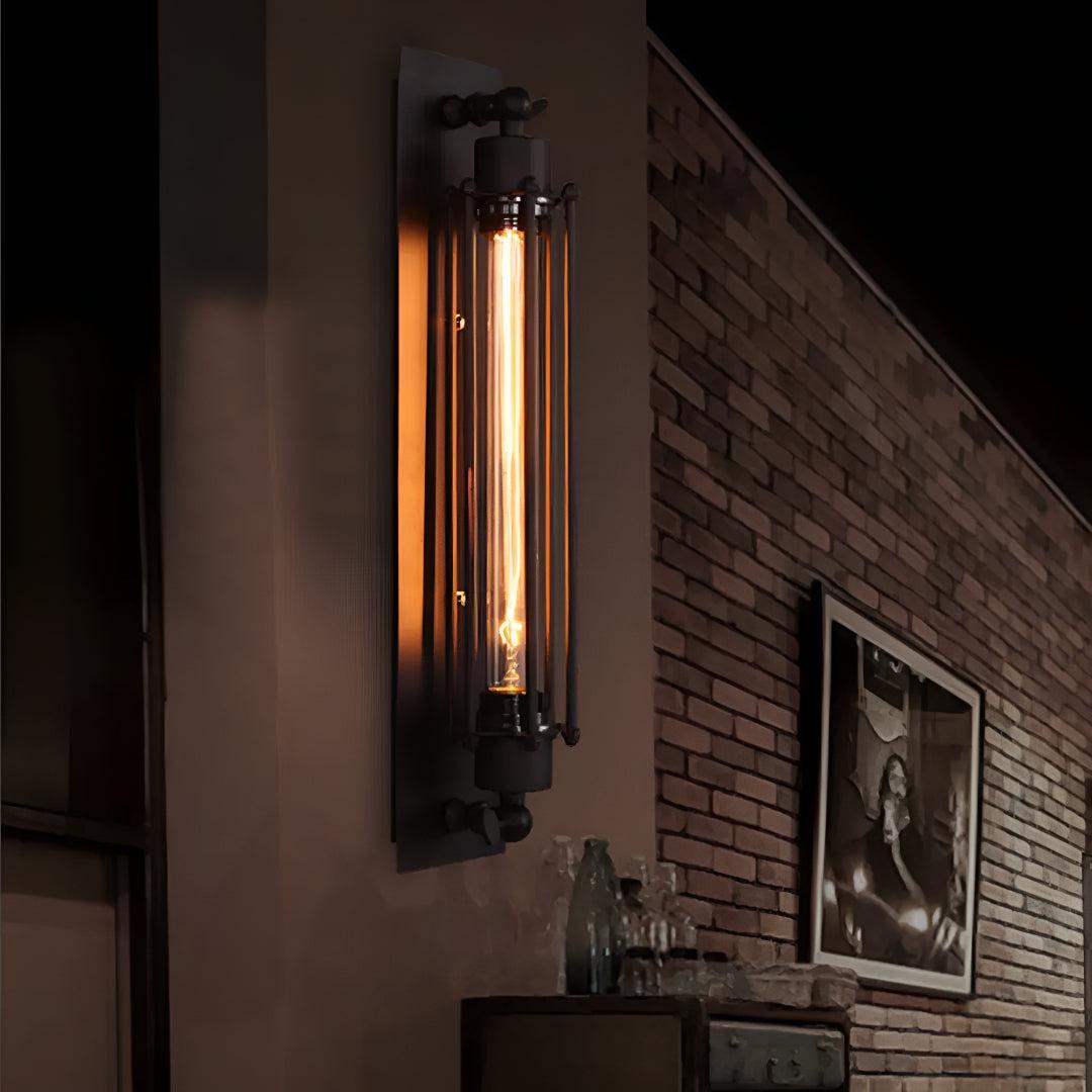 Vintage Antique Interior Wall Light With Cylindrical Caged Enclosure