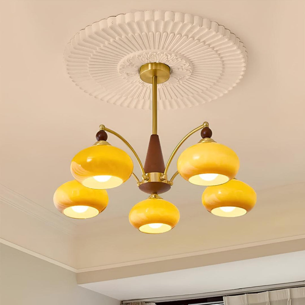 Vintage Mid Century Dining Room Chandelier With Retro Glass Shades