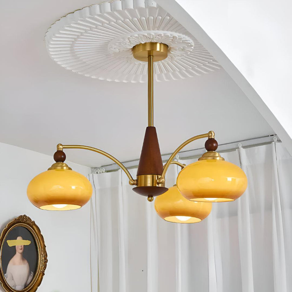 Vintage Mid Century Dining Room Chandelier With Retro Glass Shades