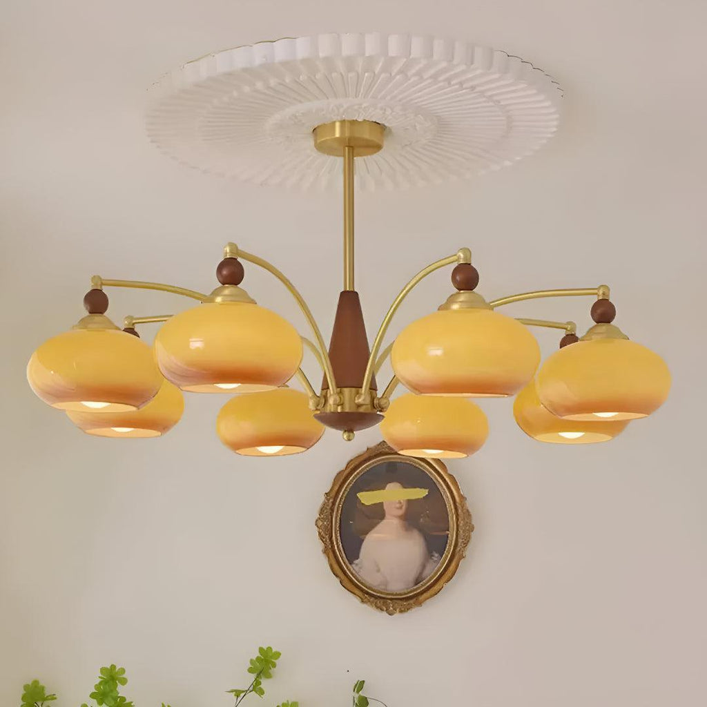 Vintage Mid Century Dining Room Chandelier With Retro Glass Shades