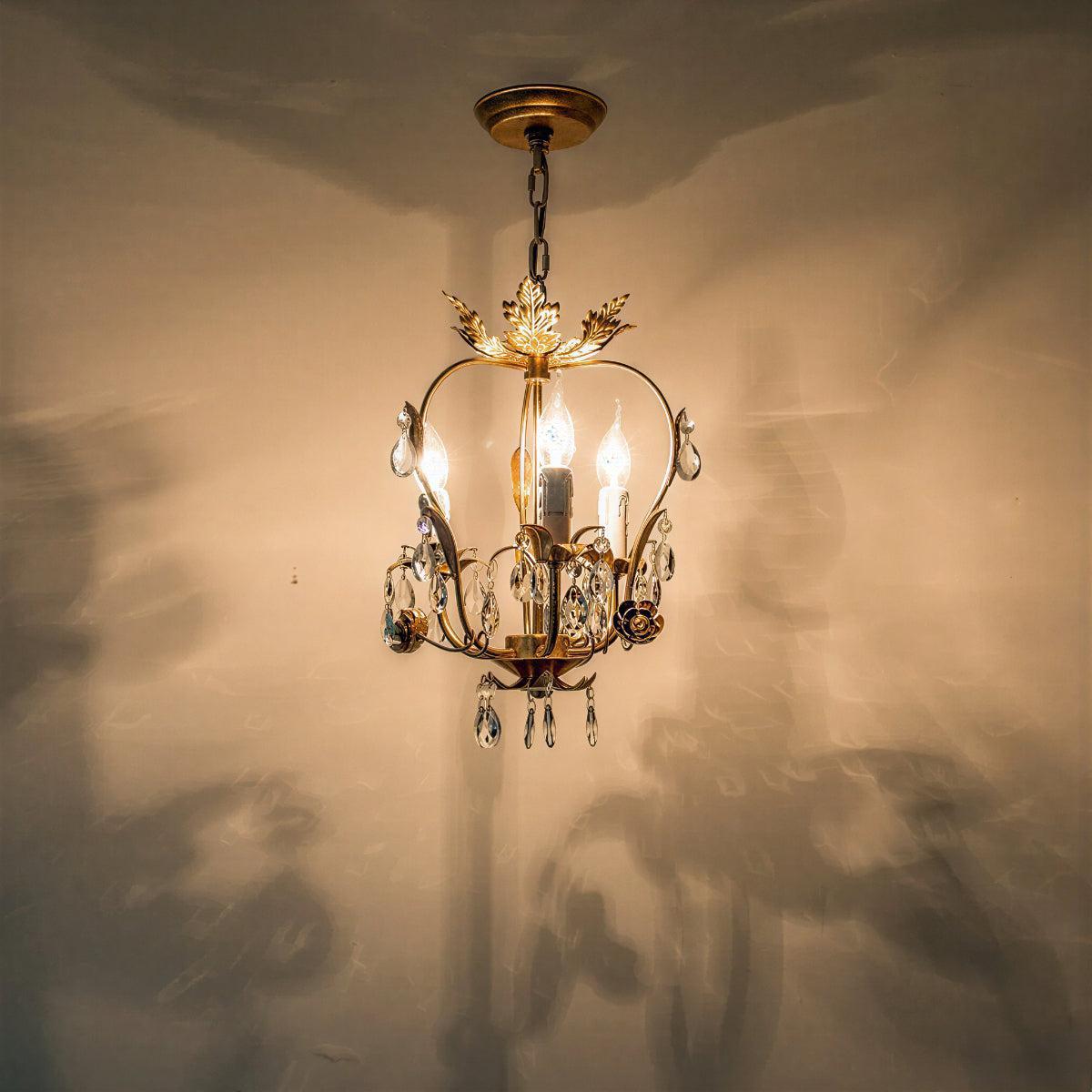 Vintage Mini Crystal Chandelier With Antique Candle Lights