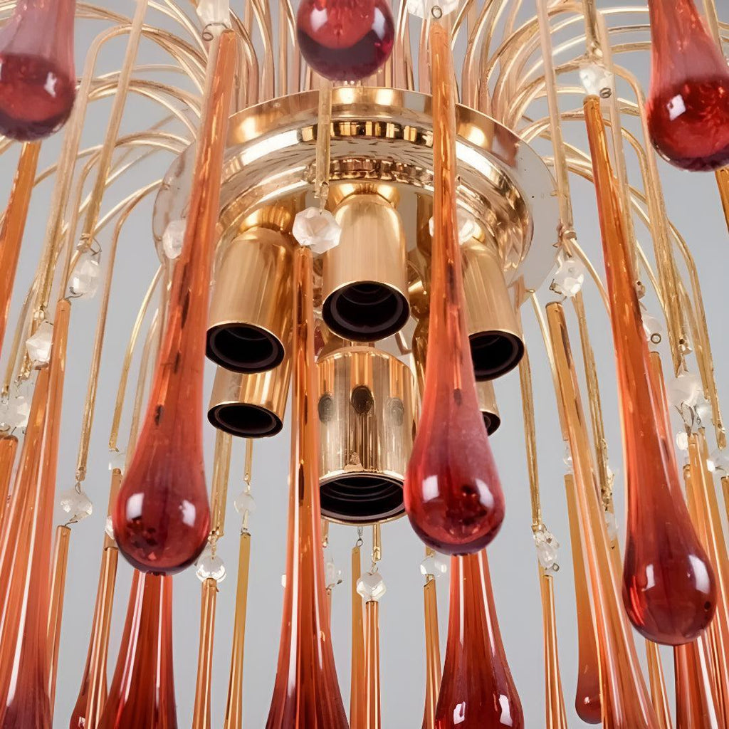 Vintage Murano Style Ceiling Chandelier With Cascading Teardrops