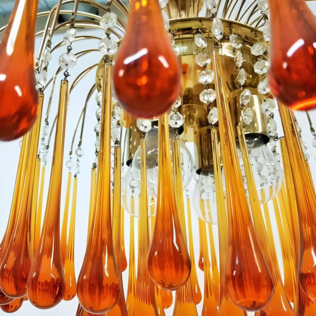 Vintage Murano Style Ceiling Chandelier With Cascading Teardrops