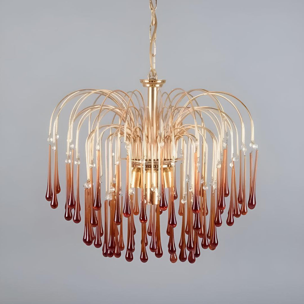 Vintage Murano Style Ceiling Chandelier With Cascading Teardrops