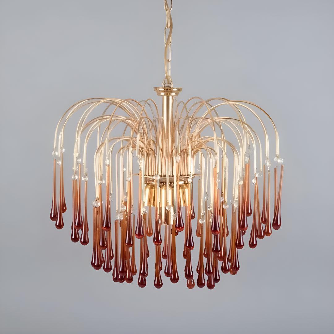Vintage Murano Style Ceiling Chandelier With Cascading Teardrops