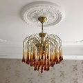 Vintage Murano Style Ceiling Chandelier With Cascading Teardrops