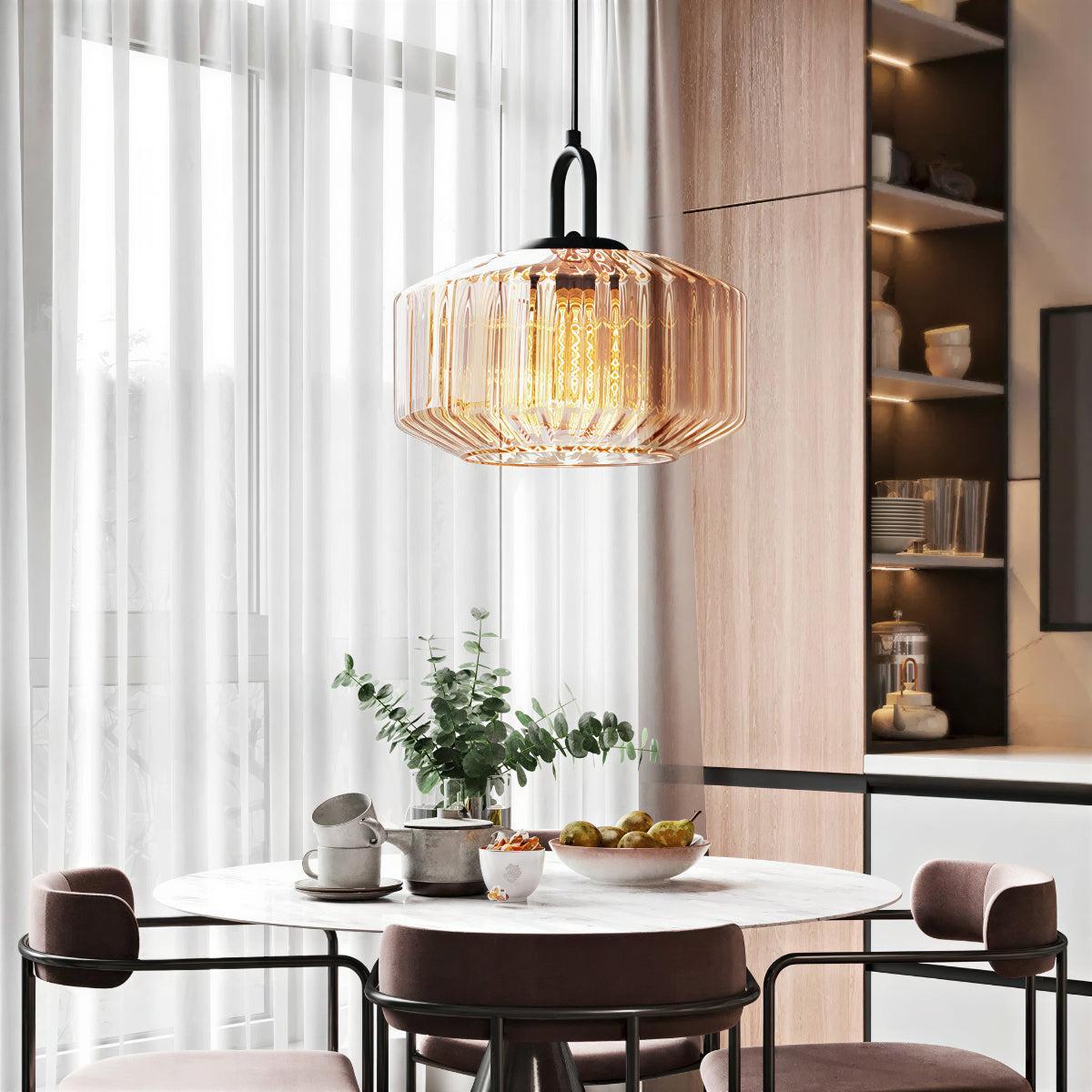 Vintage Retro Ribbed Glass Shade Pendant Lighting Fixture