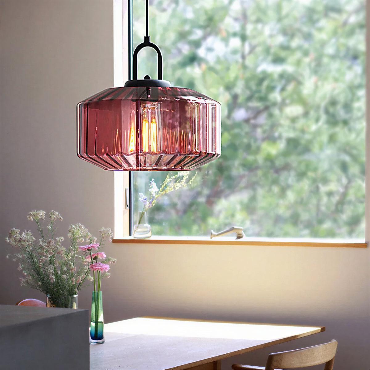 Vintage Retro Ribbed Glass Shade Pendant Lighting Fixture
