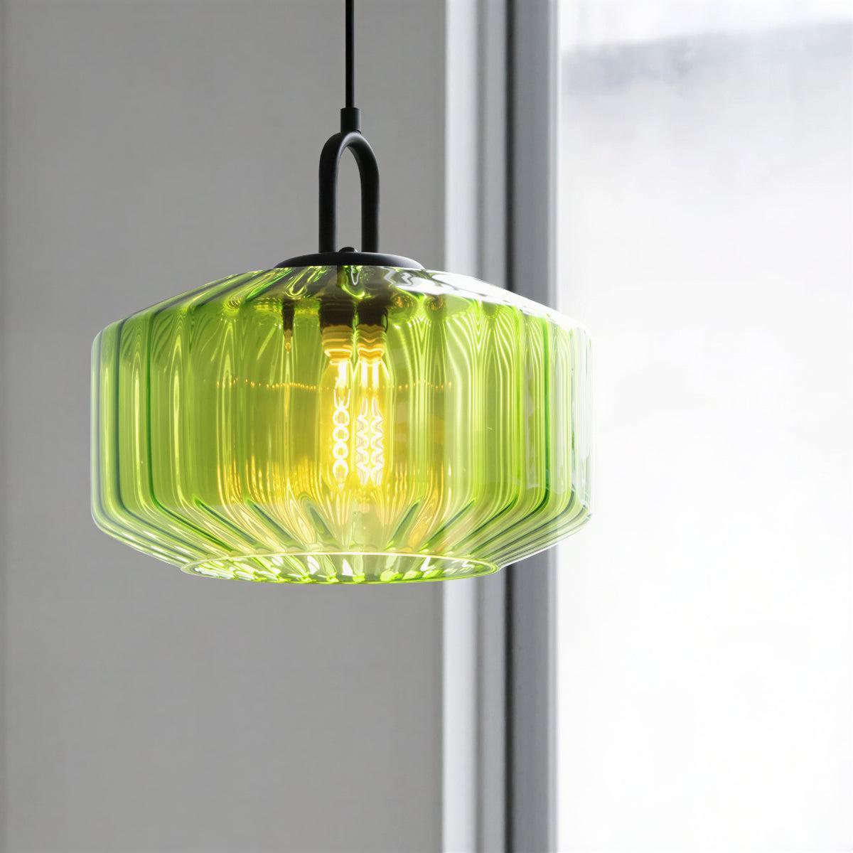 Vintage Retro Ribbed Glass Shade Pendant Lighting Fixture