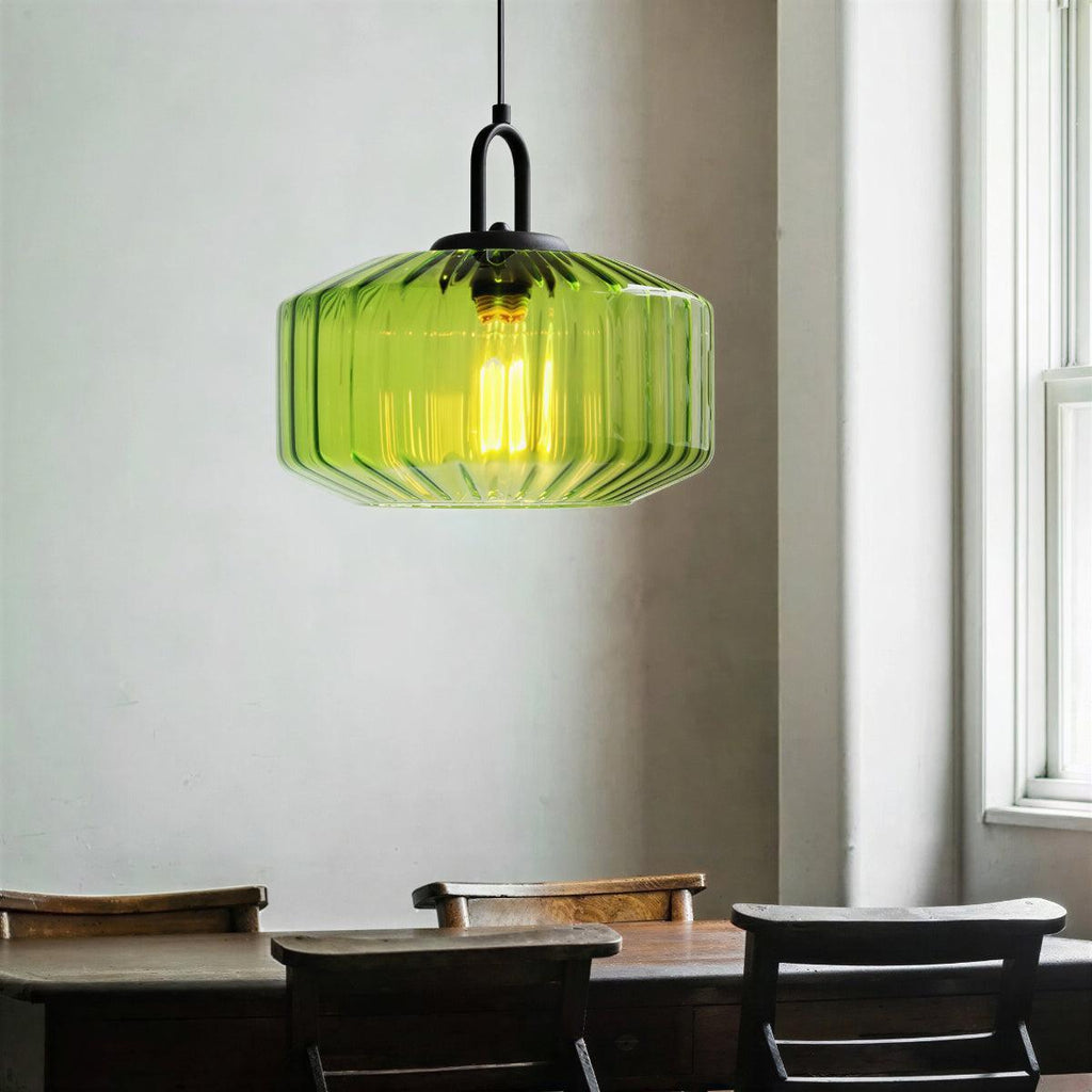 Vintage Retro Ribbed Glass Shade Pendant Lighting Fixture