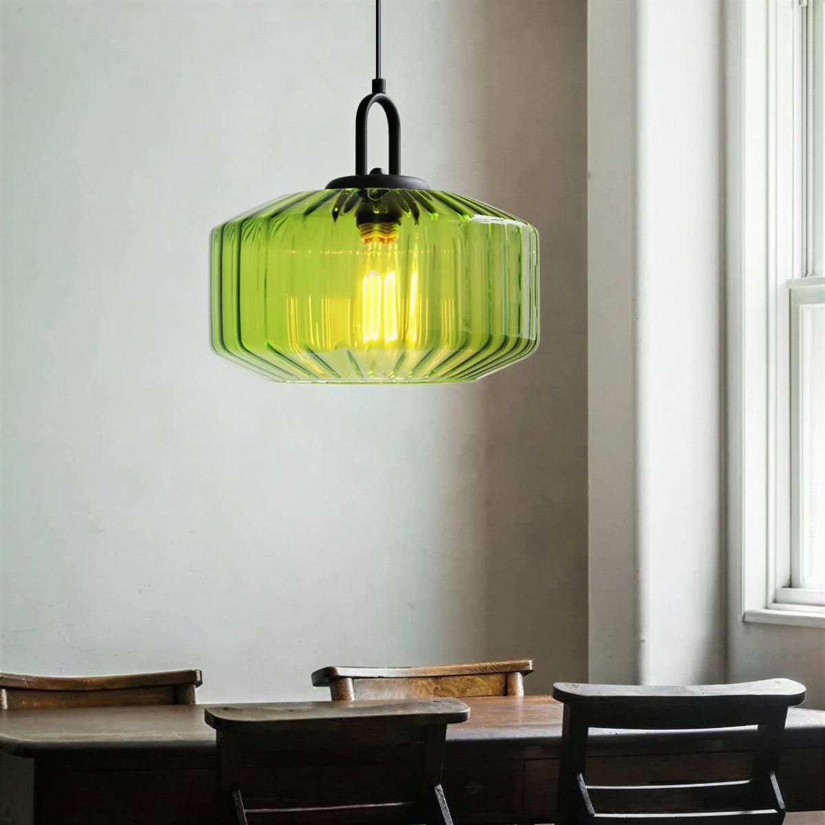 Vintage Retro Ribbed Glass Shade Pendant Lighting Fixture