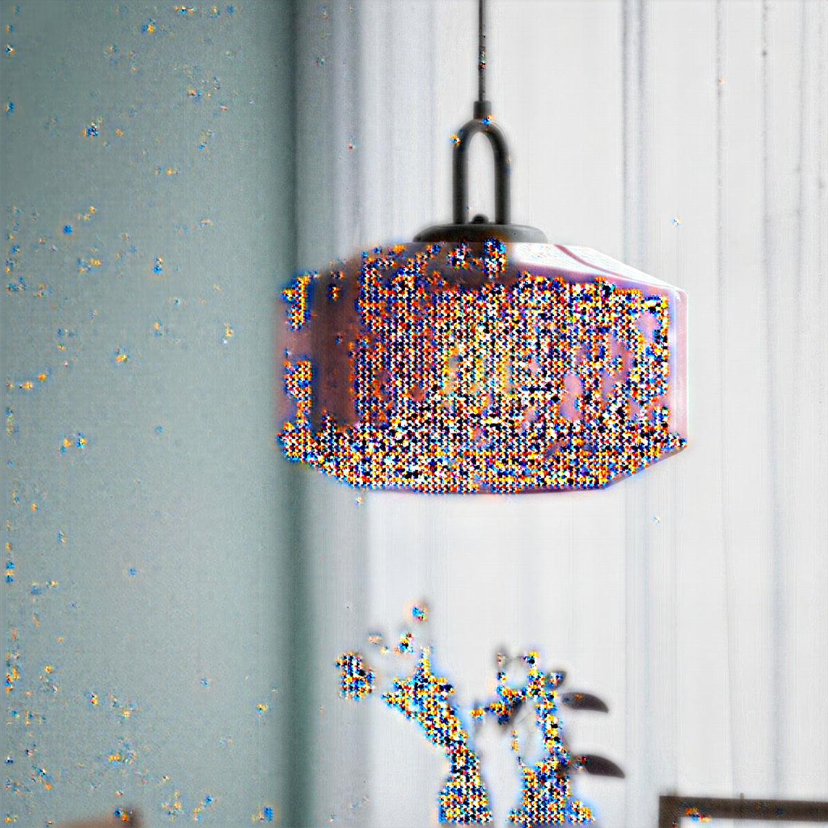 Vintage Retro Ribbed Glass Shade Pendant Lighting Fixture