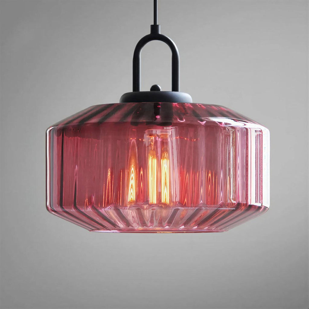 Vintage Retro Ribbed Glass Shade Pendant Lighting Fixture