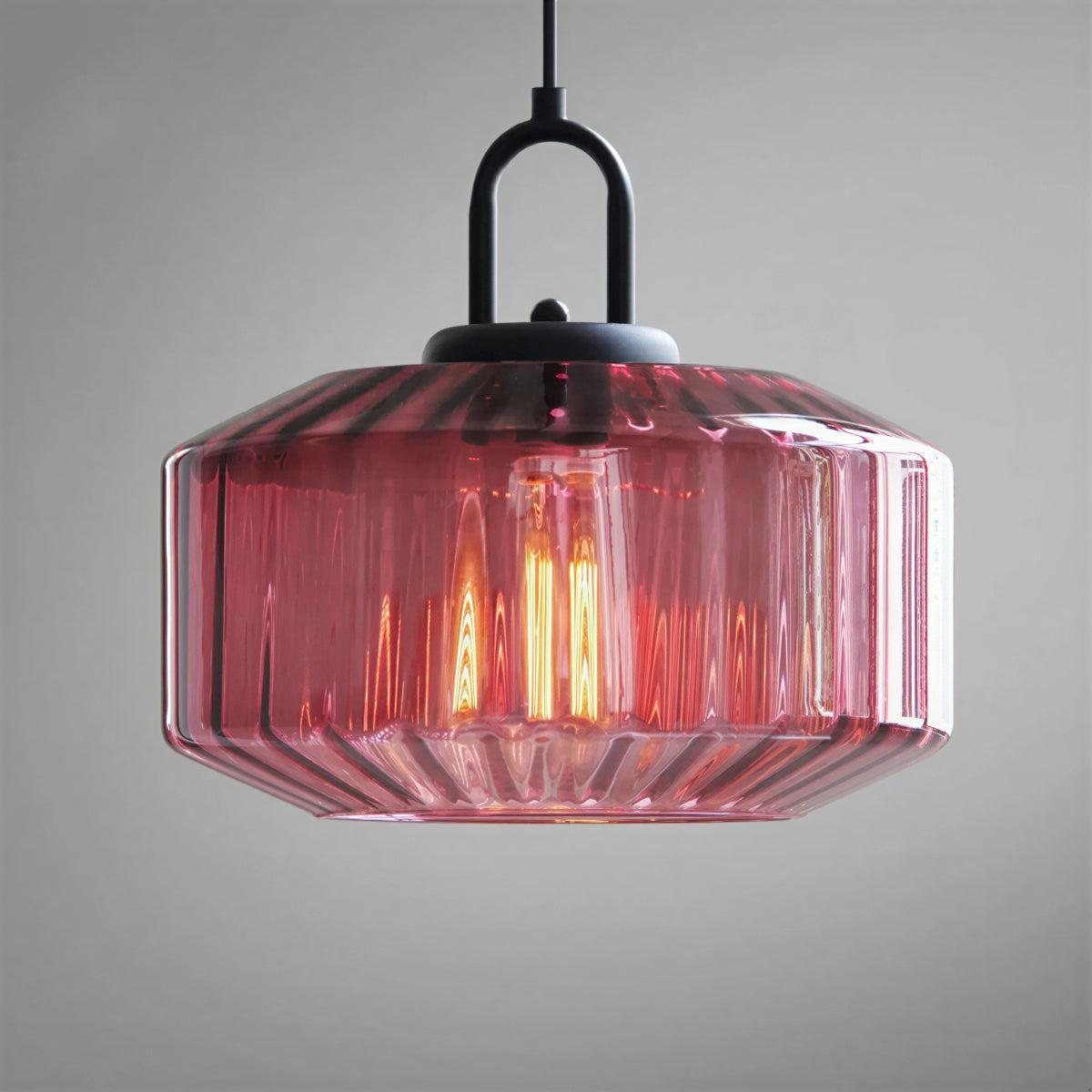 Vintage Retro Ribbed Glass Shade Pendant Lighting Fixture
