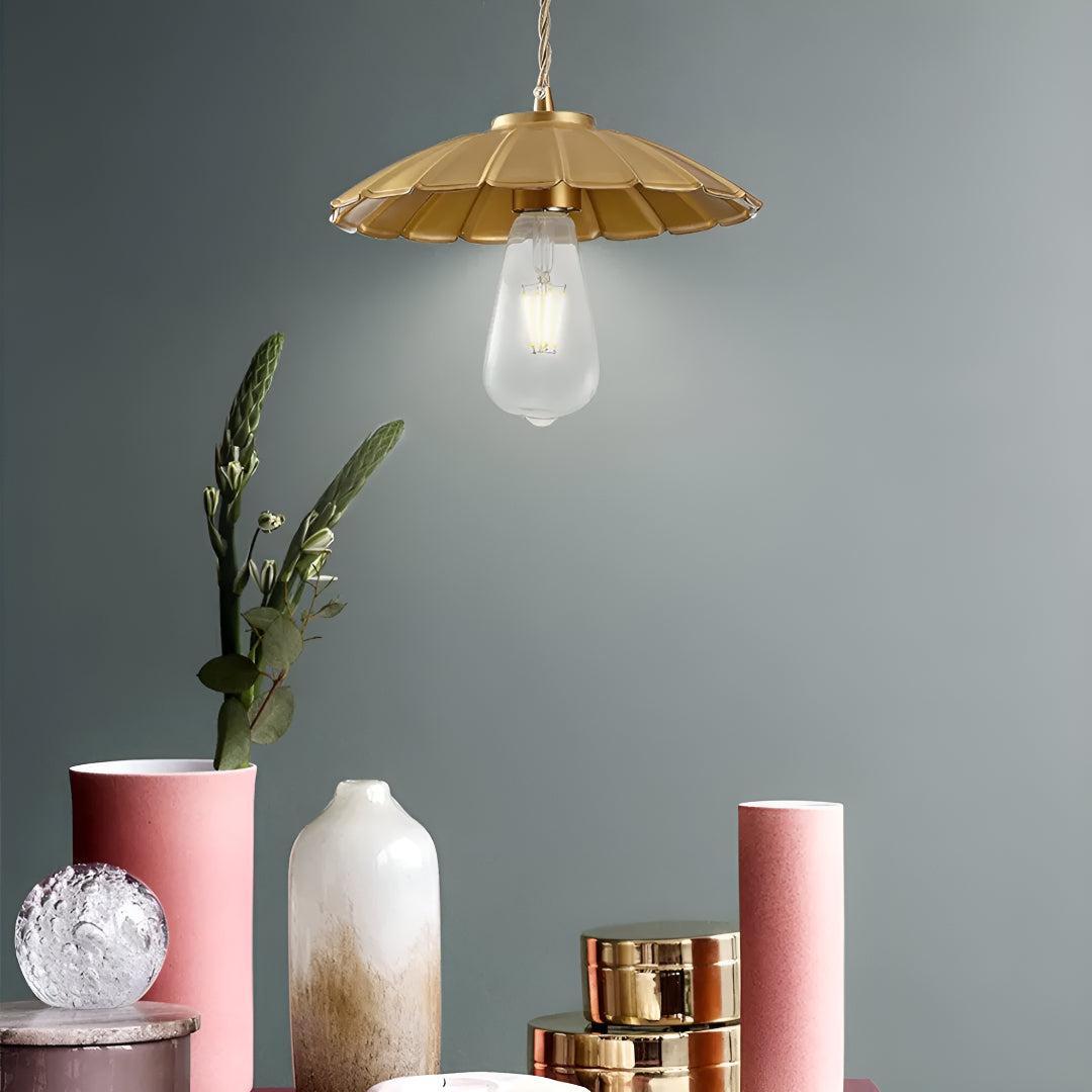 Vintage Styled Hanging Pendant Ceiling Light Fixture With Scalloped Shades