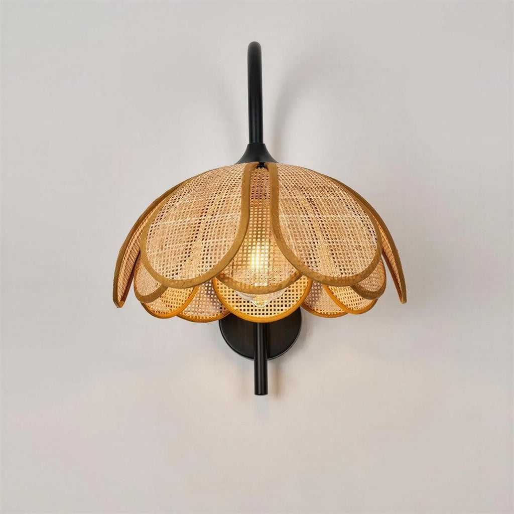 Wall Lamp With Blooming Rattan Flower Shade Design
