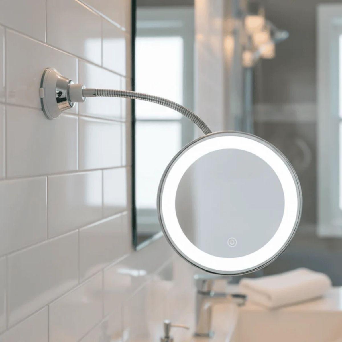 Wall Mounted Bathroom Vanity Mirror With 10x Magnification And Bright Surround Lights