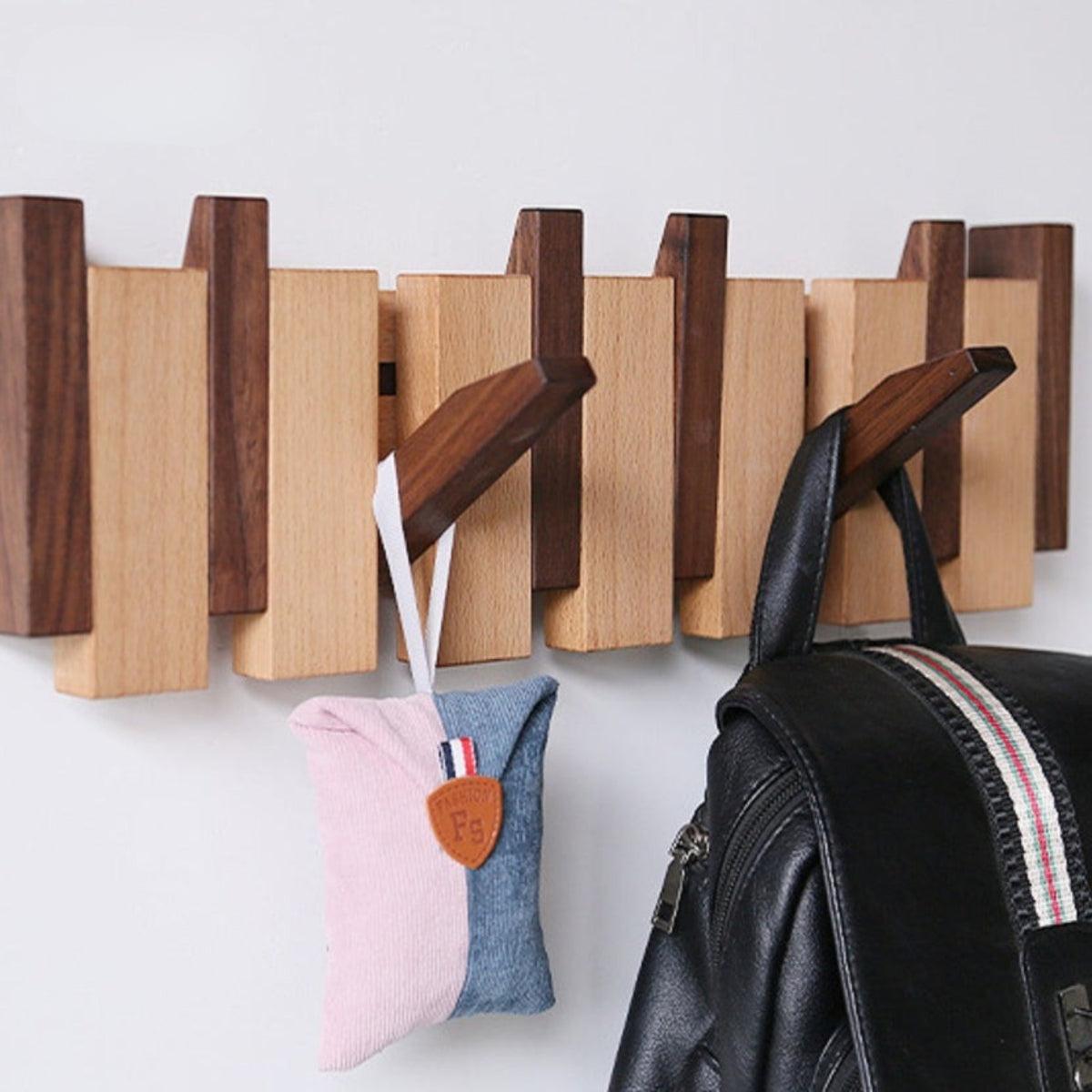 Wall Mounted Coat Rack With Piano Style Hooks And Key Holder For Entryway