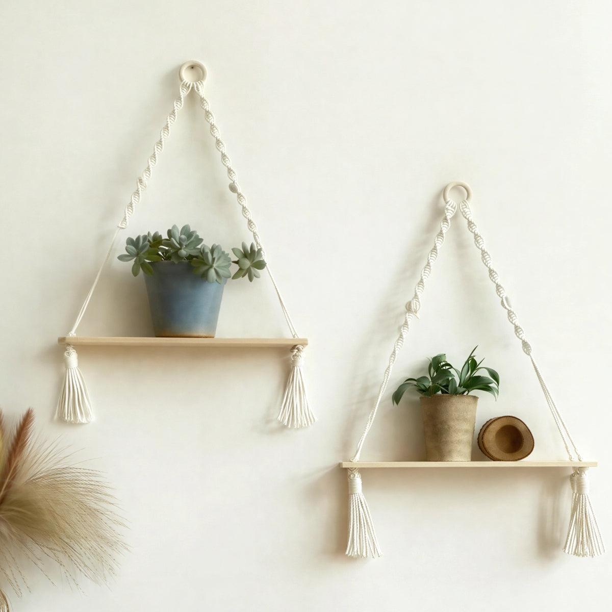 Wall Mounted Hanging Shelf For Hanging And Decor With Boho Design