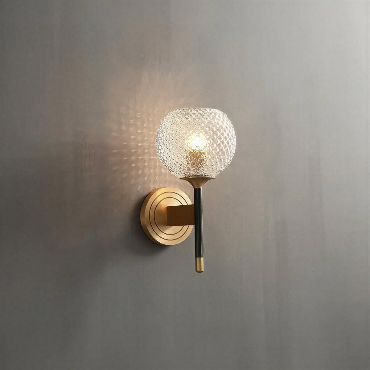 Wall Sconce Light Fixture With Textured Glass Globe Shade