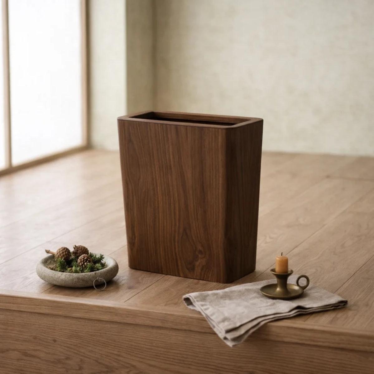 Wood Styled Garbage Can With Rotating Lid And Dual Layer